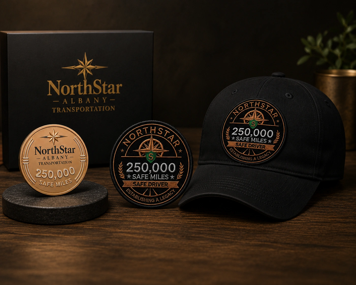 Safety Recognition Programs — 250,000 safe miles medal, patch and cap