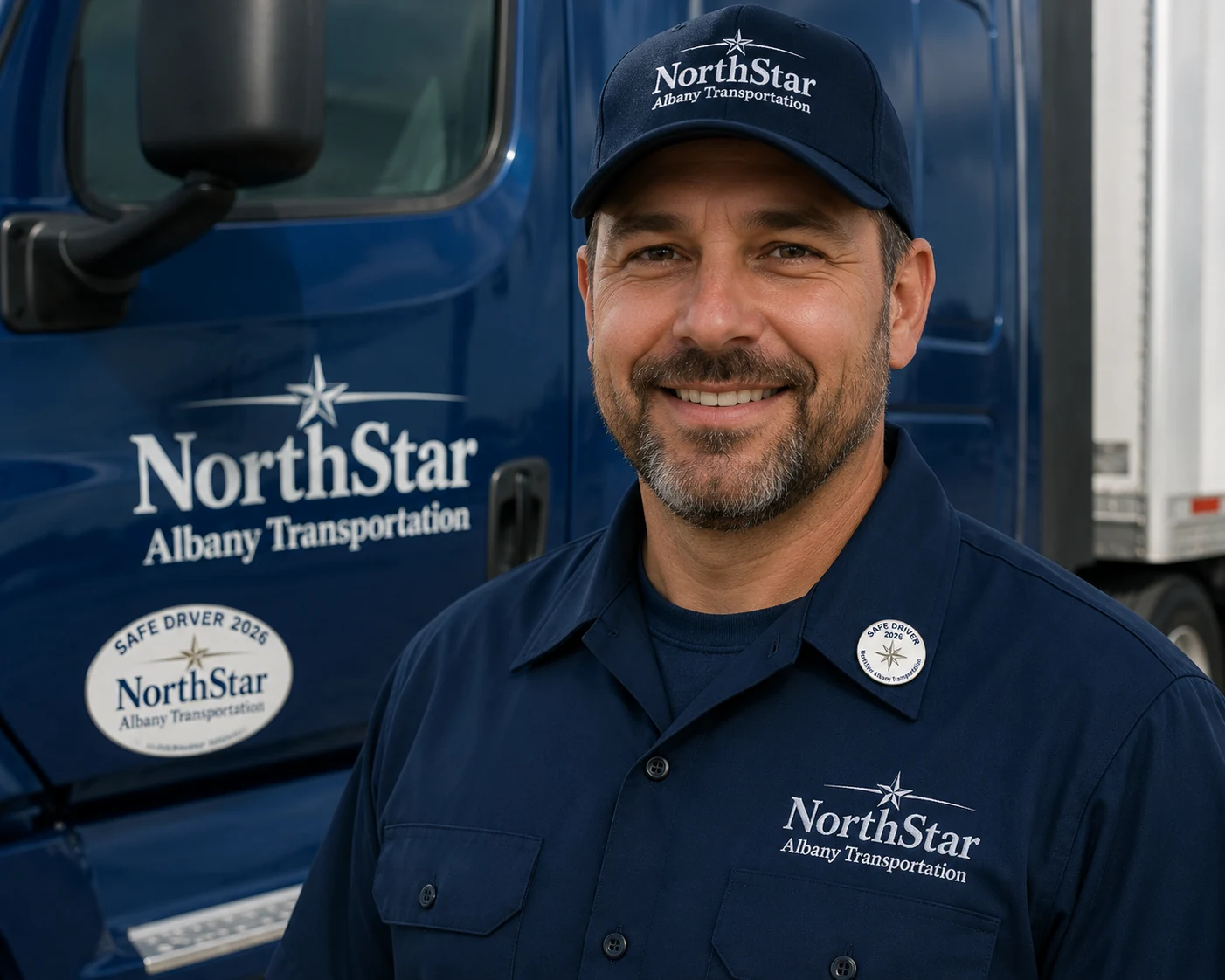 Professional driver wearing the Safe Driver lapel pin